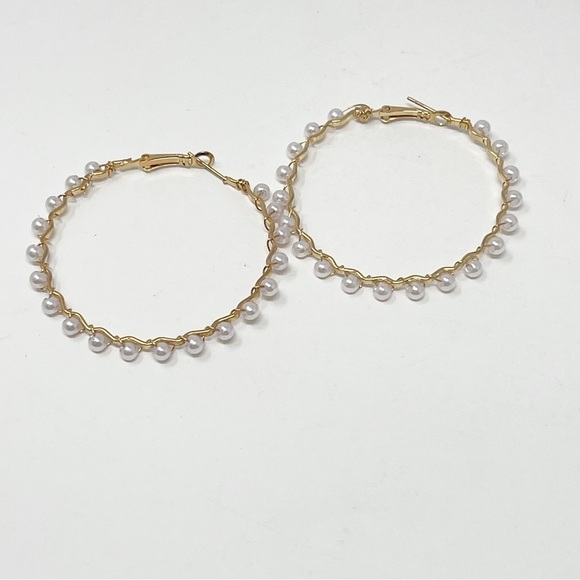 Hoop Pearl Earrings Freshwater Baroque Pearl Vintage Style - Picture 4 of 10